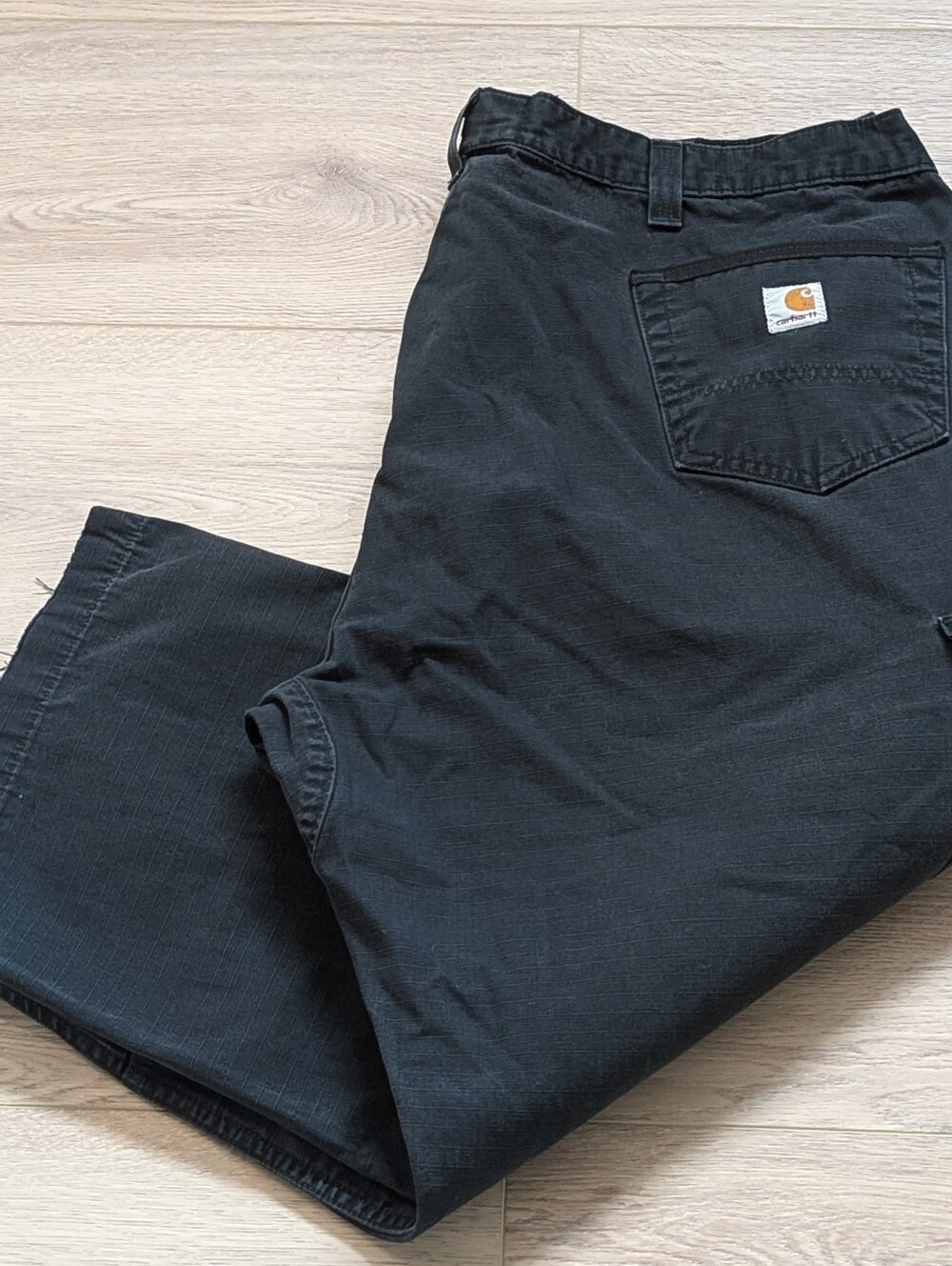 Carhartt Distressed Dark Grey Cargo Work Pants Cropped 44x20 Custom Hemmed